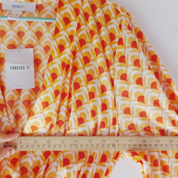 Forever 21 Women' 0X Silky Satin Midi Dress Orange Summer Spring Long Sleeve - Picture 5 of 6